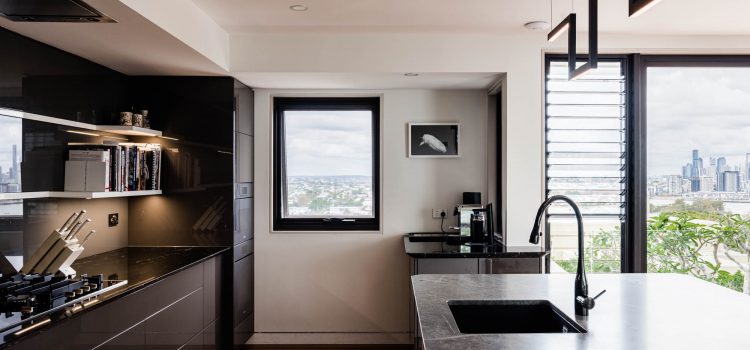 Galley Kitchen with feature window