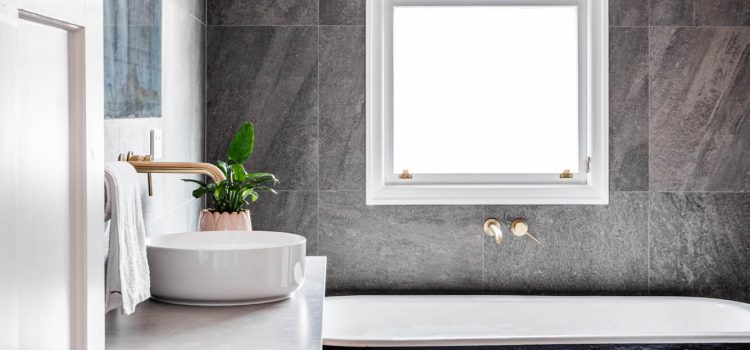 Dark Bathroom with timber vanity